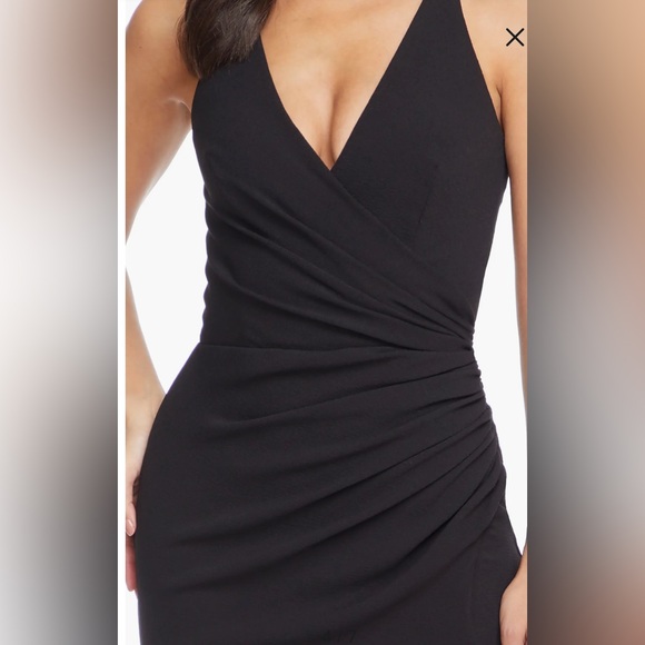 NWT Dress The Population Elegant Ruched Side Slit Maxi Cocktail Gown Black SML - Picture 3 of 9